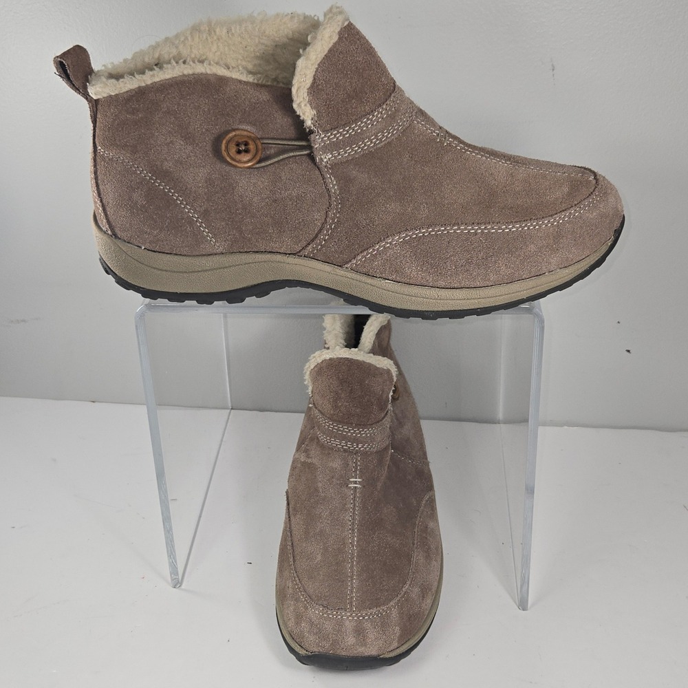 Easy Spirit‎ Snoozes Womens 9W Brown Suede Faux Fur Ankle Boots CA0911